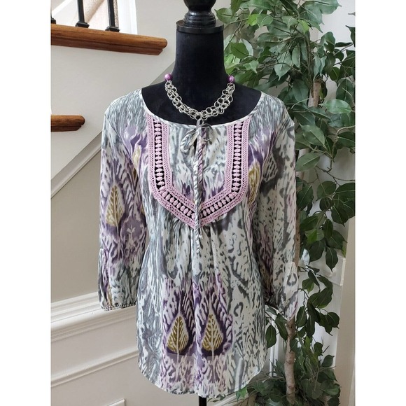 Marc Bouwer Multicolor Long Sleeve Round Neck Drawstring Top Blouse Size Large - Picture 1 of 12